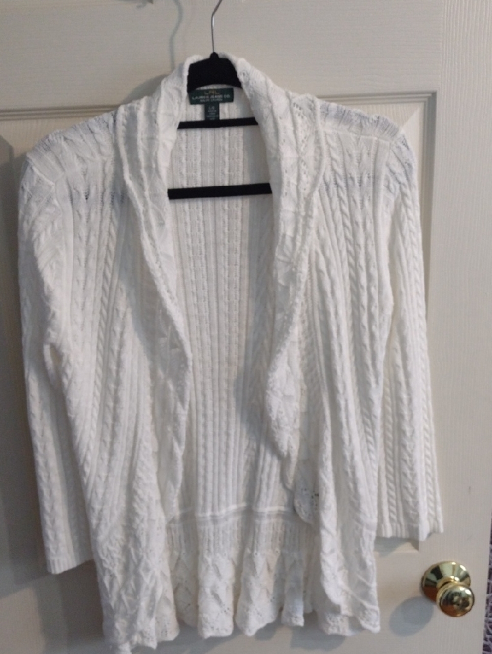 Lauren Ralph Lauren White Cable Knit Open-Front Cardigan